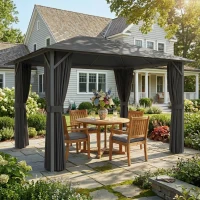 Outsunny Pavillon ca. 4x3m Wasserabweisend Stabil Winterfest Gartenpavillon mit Moskitonetz 4 Seitenteile Lüftung Drainagelöchern(m-9)