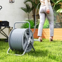 Outsunny Enrouleur de tuyau dévidoir avec poignée d'enroulement, mural ou sur pied, capacité de stockage de 40 m(m-10)