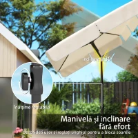 Outsunny Umbrelă Rectangulară cu 3 Înclinații și Manivelă, din Metal și Poliester, 183x122x222 cm, Bej(m-6)