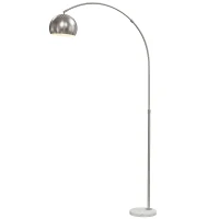 HOMCOM Arc Floor Lamp for Living Room, Modern Adjustable Standing Lamp with Faux Black Marble Base Silver Tone(m-11)