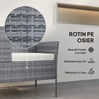 Outsunny Banc de Jardin en résine tressée 2 Places avec Table et Coussins - 135 x 64 x 81 cm - pour Balcon et Terrasse Noir(m-5)