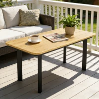 Outsunny Outdoor Garden Coffee Table, Garden Table with Slatted Wood Plastic Composite Top and Metal Frame, Brown(m-2)