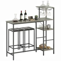 HOMCOM 3 Piece Breakfast Bar Table and Stools Set, Washed Grey(m-11)