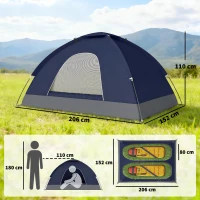 Outsunny 2 Person Camping Tent, Dome Tent with Zipped Doors, Storage Pocket, Portable Handy Bag, Navy Blue(m-3)