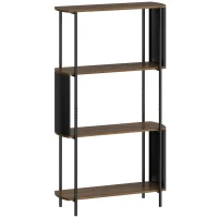 HOMCOM 4-stufiges Regal, freistehendes Regal mit geschwungenem Design, industrielles Bücherregal, braune Holzoptik(m-1)