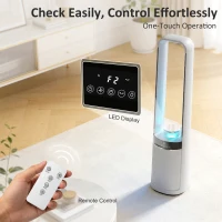 HOMCOM Bladeless Tower Fan, 36dB Standing Cooling Fan with 45° Oscillating, LED Lights, 3 Speeds, 12H Timer, Remote Control(m-7)