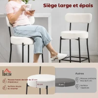 HOMCOM Lot de 2 tabourets de bar en tissu bouclette, chaises de bar avec dossier courbé, repose-pieds, 49x52x95cm, crème(m-4)