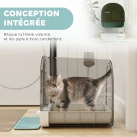 PawHut Maison de toilette pour chat avec tiroir amovible, bac à litière fermé avec tapis anti-trace, pelle, filtre anti-odeur et porte battante, nettoyage facile, 43 x 44 x 47 cm, vert(m-7)
