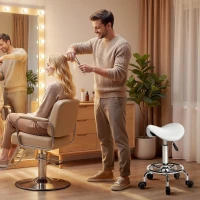 HOMCOM Salon Saddle Stool, Rolling Saddle Chair for Massage, Spa, Clinic, Beauty, Hairdressing and Tattoo, White(m-8)