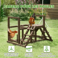 PawHut Aire de jeux en bois, Perchoir en bois pour poule, avec balançoire, échelle, plateformes, 82 x 60 x 55 cm, marron(m-7)