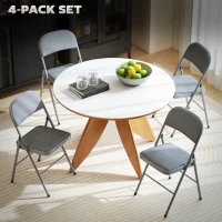 HOMCOM 4 Pack Folding Chairs with Padded Seats, Velvet Portable Party Chairs with Steel Frame, Light Grey(m-4)