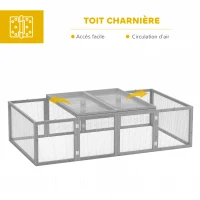 PawHut Clapier cage à lapins extérieur intérieur 2 portes supérieures 181L x 100l x 48H cm bois massif gris(m-4)