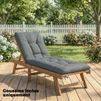 Outsunny Coussin Bain de Soleil Chaise Longue en Mousse à Mémoire avec Sangles, Protection UV50+, 198x65x13cm, Gris foncé(m-8)