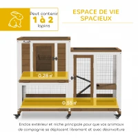 PawHut Clapier lapin intérieur cage lapin en bois design de luxe 3 niveaux avec 3 plateaux amovibles 110 x 50 x 86 cm marron(m-4)