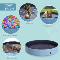 PawHut Collapsible Non-Slip PVC Dog Pool, Easy to Clean, 160 cm Diameter x 30 cm Height, Blue(m-7)