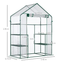 Outsunny Garden greenhouse 4 shelves steel PVC high-density 140 g/m² UV-resistant 142 x 73 x 195 cm transparent green(m-3)