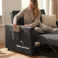 HOMCOM Loveseat Sofa Bed, Convertible Bed Settee with 2 Pillows, Side Pockets, Black(m-7)