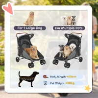 PawHut Hondenwagen inklapbaar hondenbuggy voor grote honden tot 30 kg met 360° draaibare wielen, gaasvensters, kussen en verstelbare handgreep, grijs(m-4)