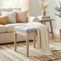 HOMCOM Vintage Foot Stool, Tufted Square Footrest with Wood Legs, Light Grey(m-8)