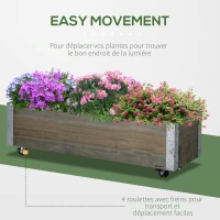 Outsunny Planter on Casters - Rectangular Planter - Irrigation Inserts, Drainage Felt Included - metal, solid wood, gray(m-7)