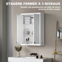 HOMCOM Armoire murale de salle de bain 3 niveaux, meuble de rangement suspendu  2 portes étagère réglable 61 x 20 x 84 cm blanc(m-5)