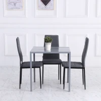 HOMCOM Table à manger pour 4 personnes, table de cuisine avec plateau en verre trempé et pieds en métal, 75 x 75 x 75 cm, gris(m-6)