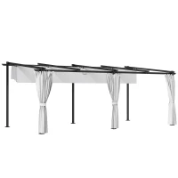 Outsunny Pergola jardin exterieur 3 x 6 m pergola coulissante rétractable avec parois latérales, abri soleil UPF30+, gris(m-12)
