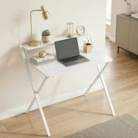 HOMCOM Compact Folding Desk for Small Spaces with Storage Shelf for Home Office, White(m-9)