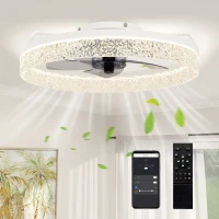 HOMCOM Ceiling Fan with Lights, Dimmable LED Mount Ceiling Fan Light with Remote App Control for Bedroom, White(m-10)