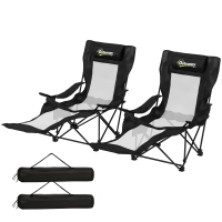 Outsunny Ensemble de 2 Chaises Pliantes de Camping Inclinables avec Repose-pieds Amovible Appuie-tête Porte-gobelet et Housse Noir
