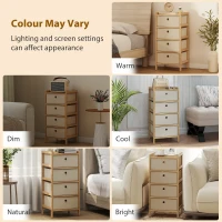 HOMCOM Chest of Drawers, 4 Fabric Drawers Narrow Dresser with Bamboo Frame, Cream White(m-9)