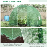 Outsunny Garden Tunnel Greenhouse winter greenhouse Floor Area 4.5 m² dim. 3L x 1.5l x 2H m Reinforced Tubular Frame Zipped Door 2 Roll-up Windows Green(m-6)