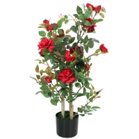 HOMCOM 90cm Artificial Rose Tree, Decorative Fake Plant with 344 Silk Leaves 17 Flowers for Outdoor Indoor Decor, Red(m-11)