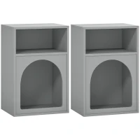 HOMCOM Set de 2 noptiere, noptieră cu compartimente deschise, design arcuat, 40 x 30 x 60 cm, gri(m-1)