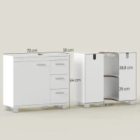 HOMCOM Meuble sous lavabo, meuble de salle de bain avec 3 tiroirs et porte à fermeture amortie, 70 x 30 x 64 cm, blanc(m-3)