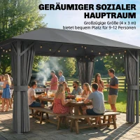 Outsunny Pavillon ca. 4x3m Wasserabweisend Stabil Winterfest Gartenpavillon mit Moskitonetz 4 Seitenteile Lüftung Drainagelöchern(m-8)