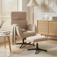 HOMCOM Swivel Armchair and Footstool Set, Height Adjustable Accent Chair with Adjustable Headrest, Rocking Function, Light Brown(m-2)