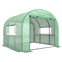 Outsunny Serra a Tunnel per Orto 3x3x2 m in Acciaio e PE Anti UV con Porte Avvolgibili e Finestre, Verde(m-1)