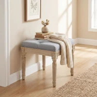 HOMCOM Vintage Foot Stool, Tufted Square Footrest with Wood Legs, Light Grey(m-9)