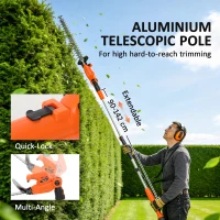Outsunny Taille-Haies Électrique avec Manche Télescopique Lame 51 cm 2 Batteries 4,0 Ah  112,5x15x14,5cm, Orange(m-6)