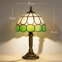 HOMCOM Handmade Art Deco Glass Table Lamp - White/Green(m-3)