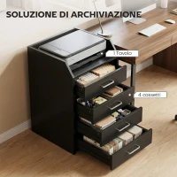 Vinsetto Cassettiera Piccola con 4 Cassetti, Mobiletto Verticale su Ruote, 40 x 36 x 65 cm, Effetto Legno Nero(m-4)