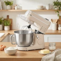 HOMCOM Stand Mixer, 6L 1400W Tilt-Head Food Mixer with 11 Speeds, Pulse & Fermentation Function, LED Display, Cream(m-2)