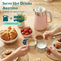 HOMCOM Electric Stainless Steel Kettle and Toaster Set, 3000W 1.7L UK Strix Thermostat Fast Boil Kettle Pink(m-3)