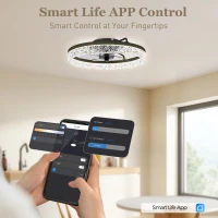 HOMCOM Ceiling Fan with Lights, Dimmable LED Mount Ceiling Fan Light with Remote App Control for Bedroom, Black(m-4)