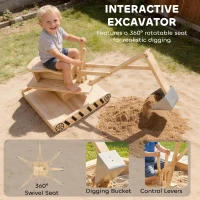 AIYAPLAY Wooden Sand Pit with Digger, Kids Sandbox Outdoor, SandPit with 360° Swivel Seat and Bottom Liner(m-5)