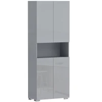 HOMCOM 180 cm Tall Kitchen Cupboard, Pantry Storage Cabinet with Soft Close Doors and Adjustable Shelves, High Gloss Grey(m-11)