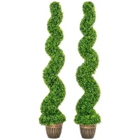 HOMCOM Set of 2 Artificial Plants, Topiary Spiral Boxwood Trees with Pot, for Home Indoor Outdoor Decor, 150cm(m-1)