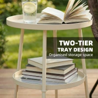 Outsunny Stolik pomocniczy Ø36 cm, stolik balkonowy z metalu, stolik tarasowy, okrągły stolik na taras, balkon, kremowy(m-4)