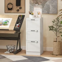 HOMCOM Caisson bureau, meuble rangement bois 3 tiroirs et serrure, barres de suspension réglables, 40 x 40 x 101 cm, blanc(m-10)